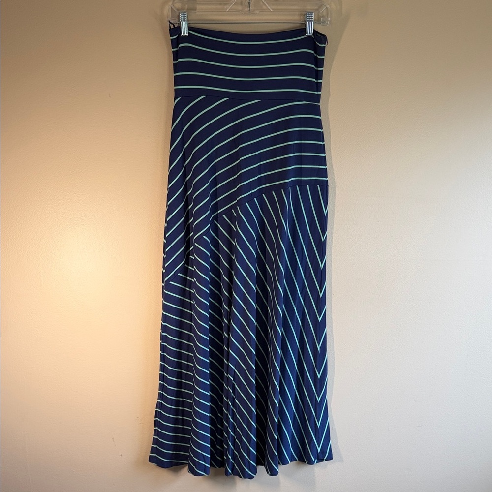 Design History Navy Maxi Skirt with Light Blue Stripes